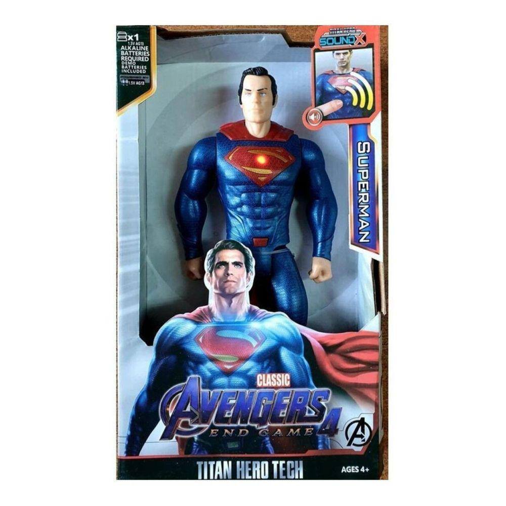 Boneco Superman 30Cm Articulado Vingadores Com Som E Luz