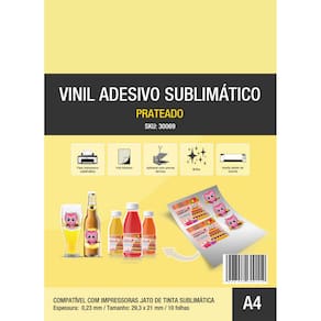 Vinil Adesivo Sublimático Prateado A4 10 Folhas