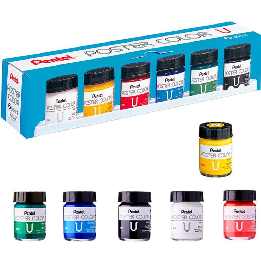 Kit 6 Guaches Profissionais Artístico Poster Color - PENTEL