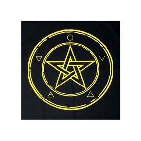Toalha Pentagrama Wicca para Tarô Preto e Amarelo 70CM