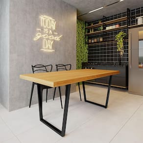 Mesa Industrial para Ambiente Biofílico Madeira Maciça Lanna com Ferragem 1,80m Preto