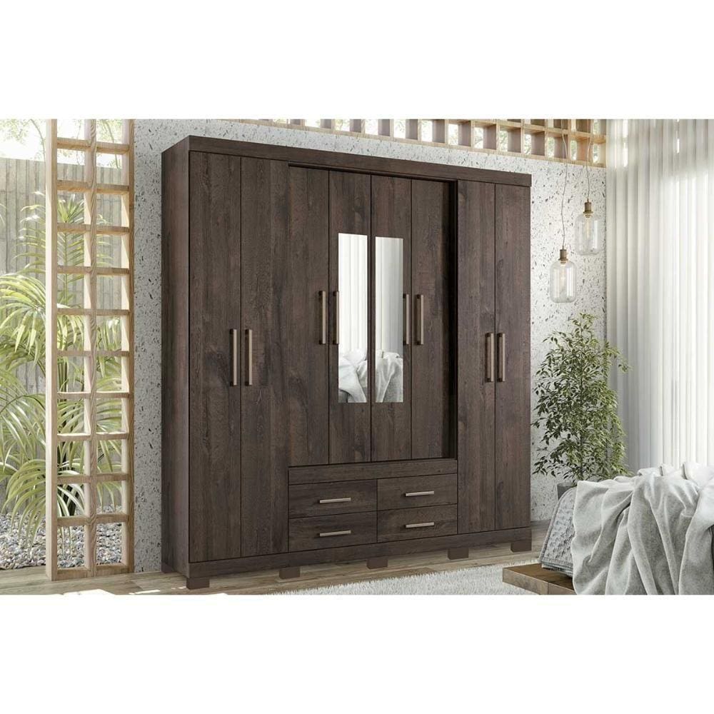 Guarda Roupa 8 Portas E 4 Gavetas C- Espelho E Pés Nápoles Ébano - Santos Andirá