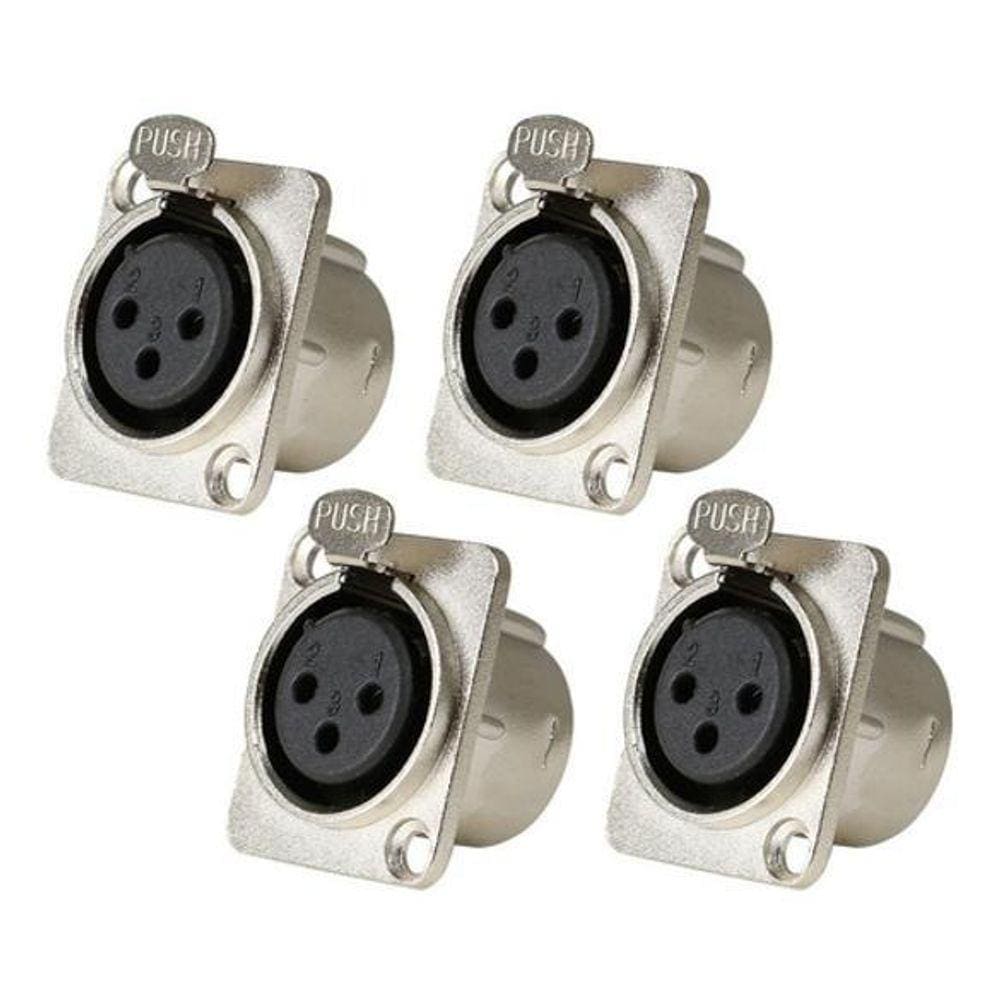 Kit 4 Conector Xlr Canon Femea Para Painel 3 Pinos Sa2X