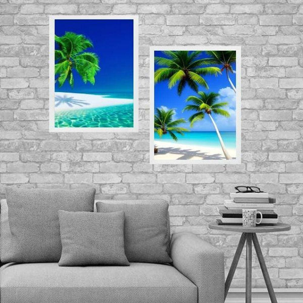 Kit 2 Quadros Praia Paradisíaca 33X24Cm