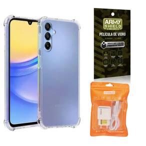 Kit Capinha AntiShock P/ Galaxy A35 + Carregador Turbo + Pelicula 3D - ArmyShield