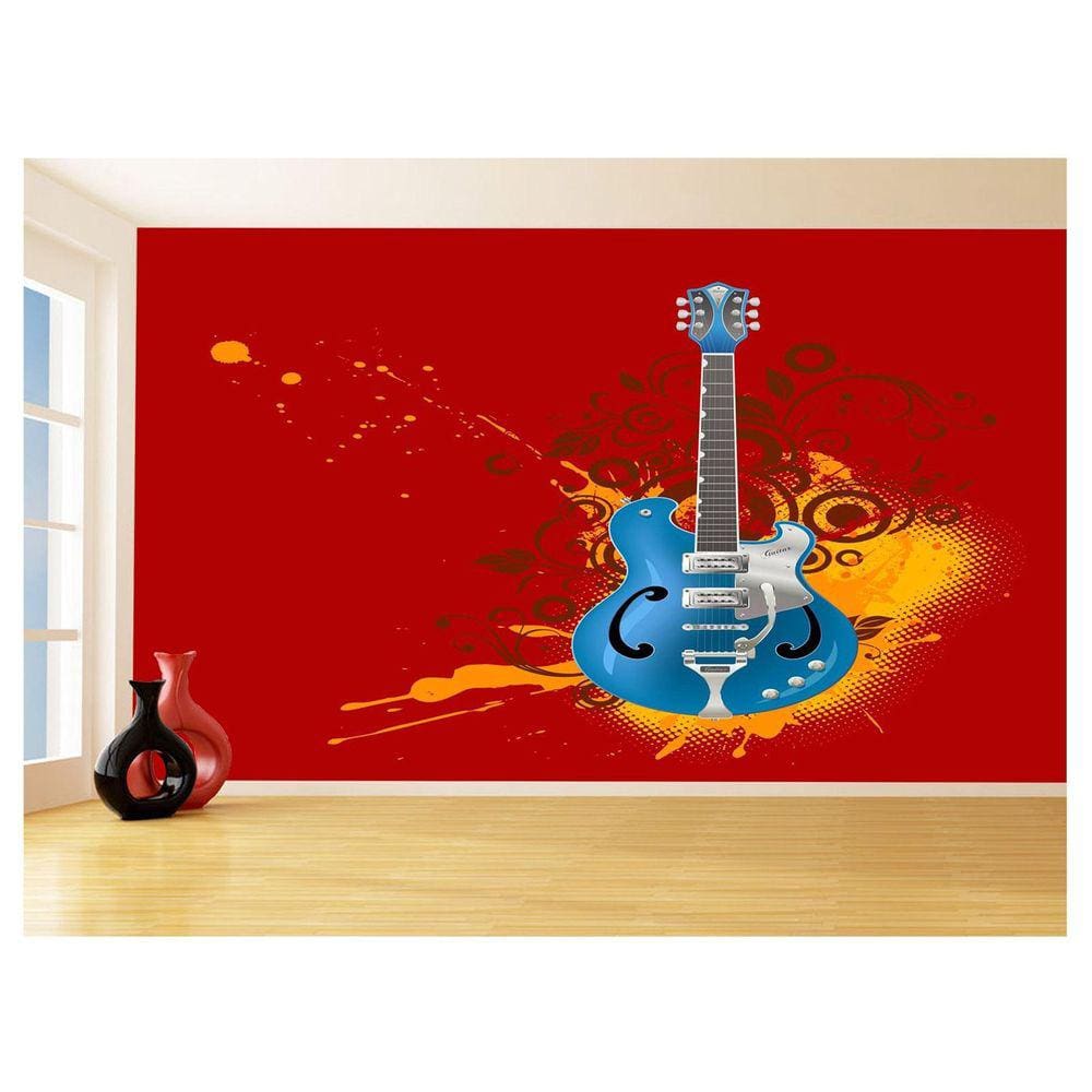Papel De Parede 3D Musica Guitarra Arte Graffiti 3,5M Mus65