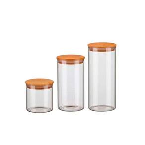 Kit 3 Potes Vidro Porta Condimentos Tampa Madeira Bambu