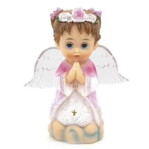 Imagem Anjo Da Guarda Rosa Rezando Led Importado Resina 12