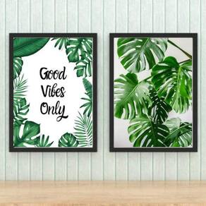Kit 2 Quadros Decorativos Good Vibes Only 34x23cm