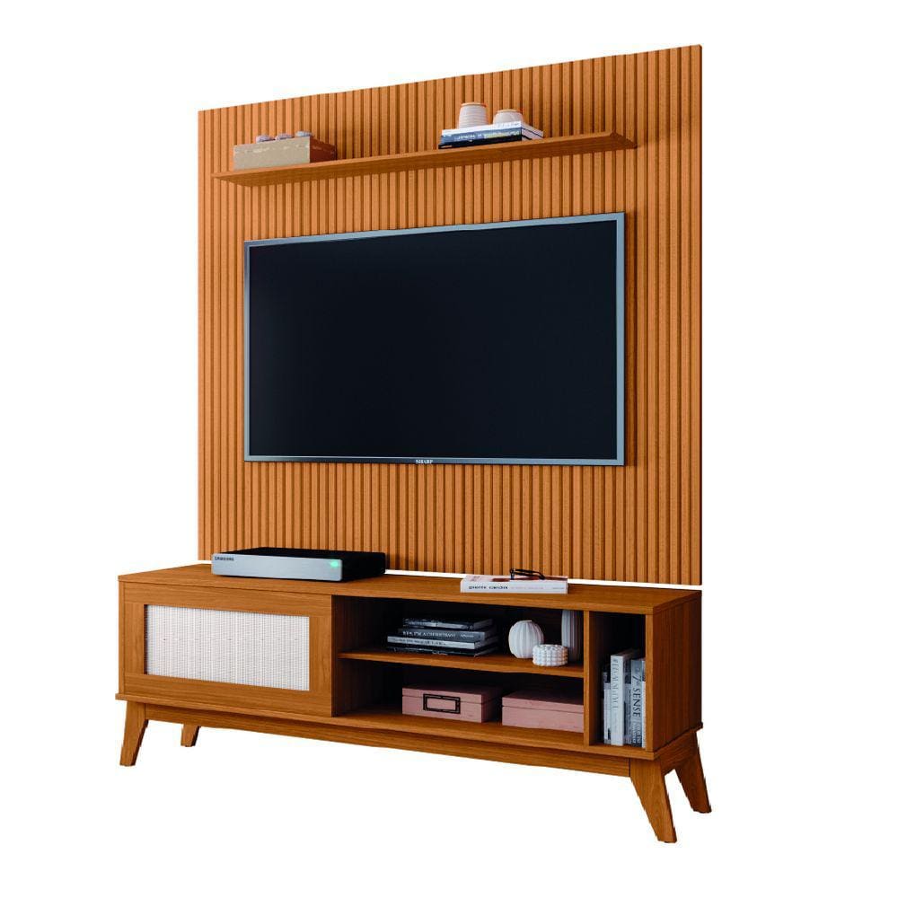Rack Bancada Caribe Com Painel Para TV Até 55 Polegadas 1,34m Avante Cedro Ripado Impressão 3D EDN