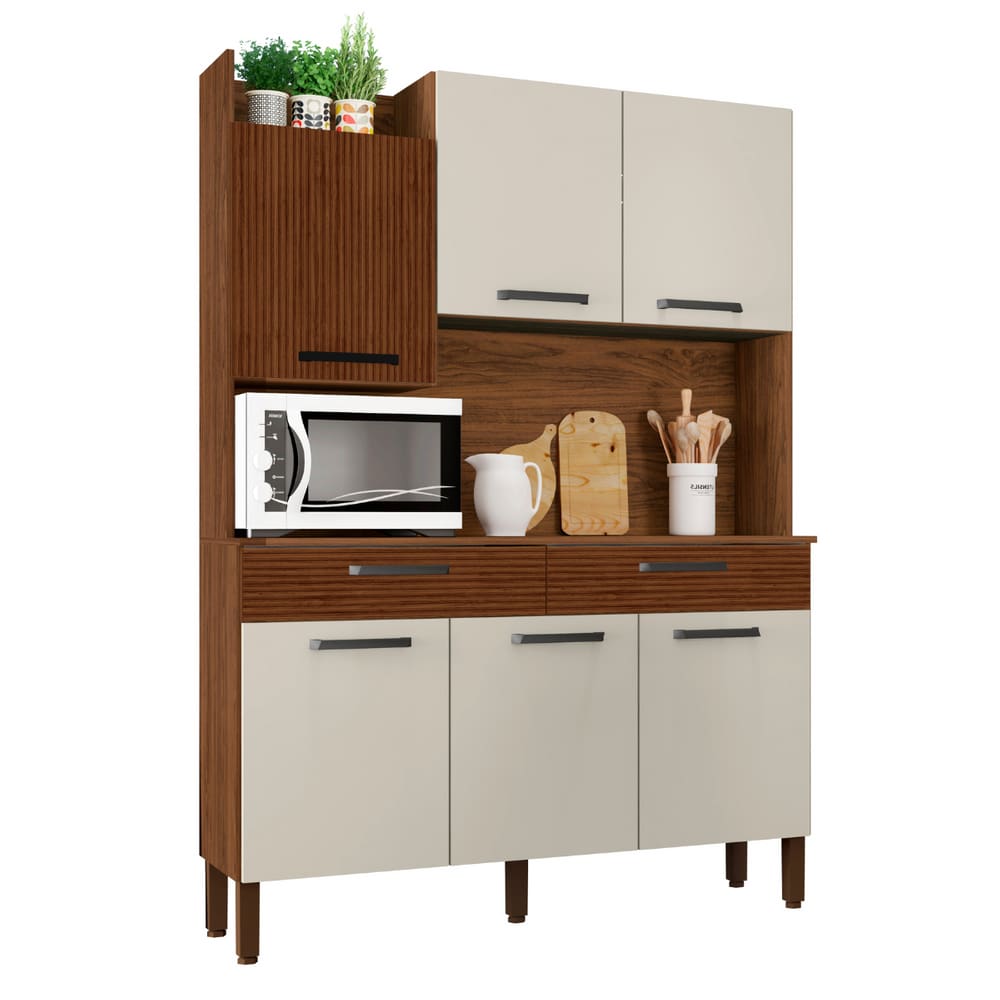 Armário de Cozinha com 2 Gavetas Siena Ripado Off White