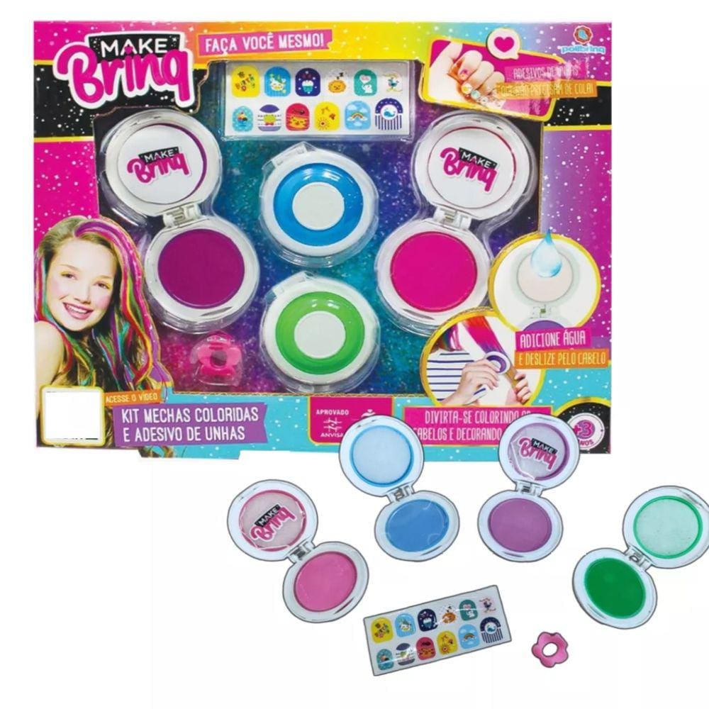 Mechas Coloridas Kit Menina Pinte Cabelo Make Infantil Linda
