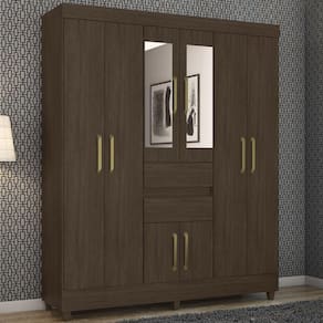 Guarda Roupa Casal 8 Portas Com Espelho 82060EL Ebano Demobile
