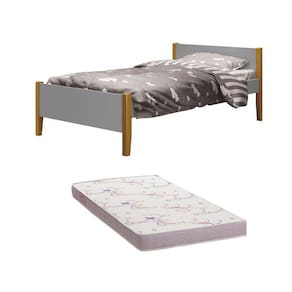 Cama Solteiro Simba Cinza Fosco com Pés em Madeira com Colchão D20 188 x 88 x 12 cm - Reller