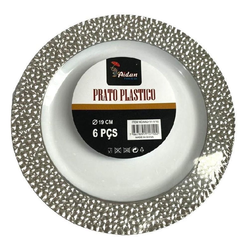 Prato Sobremesa Natal Borda Perolada Acrílico 19Cm-Kit 12Un