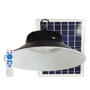 Luminaria Solar Industrial 150W Loja Empresa Comercio High Bay Galpão Regulavel Quintal com Controle Remoto Sala de Estar Pendente Placa Solar