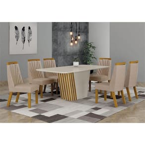 Sala de Jantar Completa com 6 Cadeiras 1,80x0,90m - Liz - Leifer Móveis