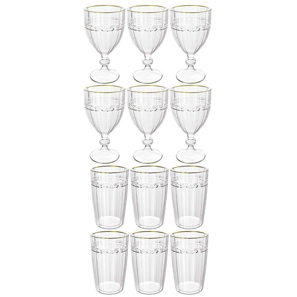 Jogo Taças E Copos Cristal Imperial Fio Ouro 12 Peças Lyor