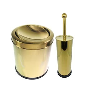 Kit Lixeira Dourada Aço Inox Basculante 5L Escova Sanitária
