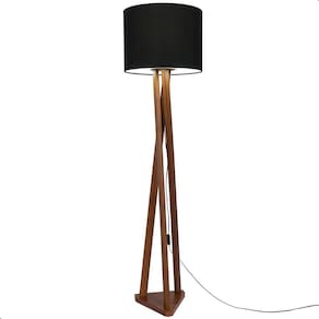 Luminária de Chão Estrela com Pés de Madeira e Tecido Sapucaia Preto 162cm