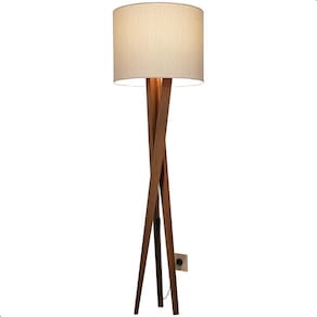 Luminária de Chão Paris com Pés de Madeira e Tecido Mônaco Bege 158cm