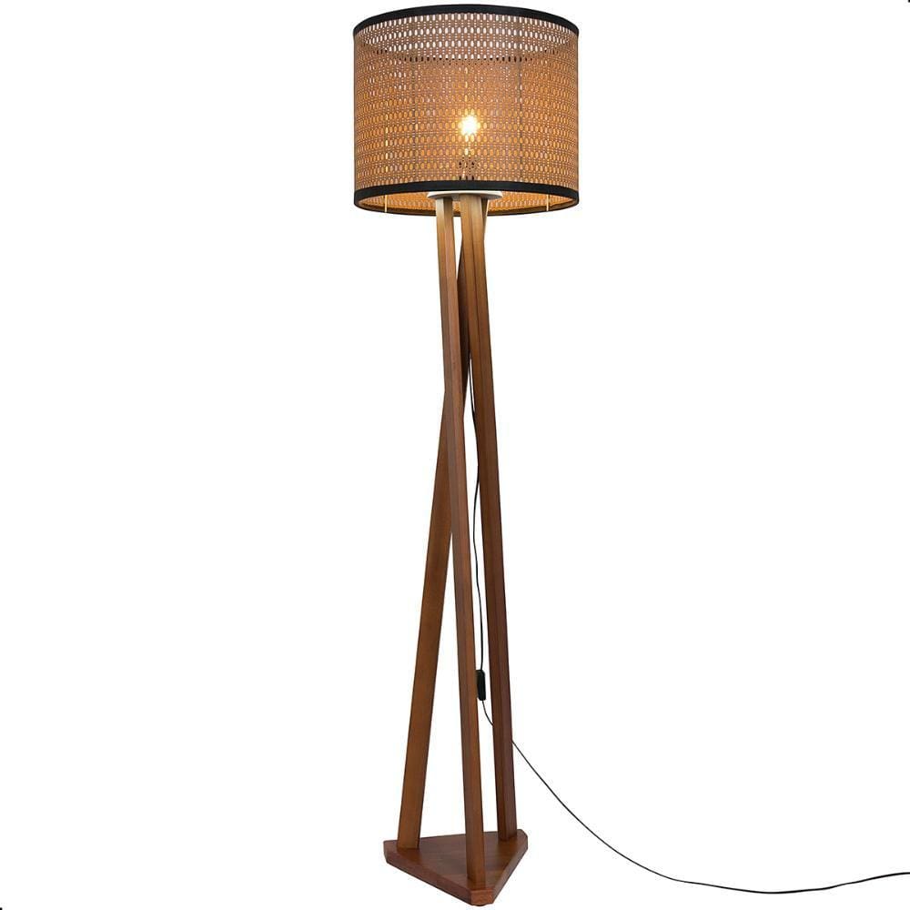 Luminária de Chão Estrela com Pés de Madeira e Tela Teca Marrom 162cm