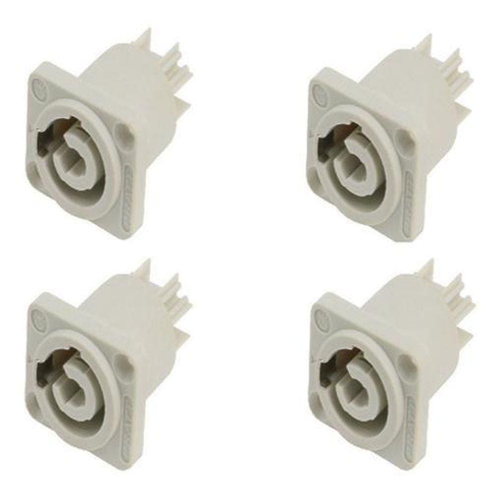 Kit 4 Conector Powercon Out 3 Vias Femea Painel Branco Pratt