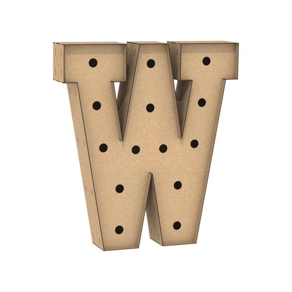 Letra Caixa Grande W Mdf 90Cm Altura Furo Lampada Iluminação