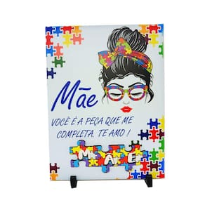 Porta Retrato Presente Azulejo Dia das Mães Autistas  - Mãe você é a peça