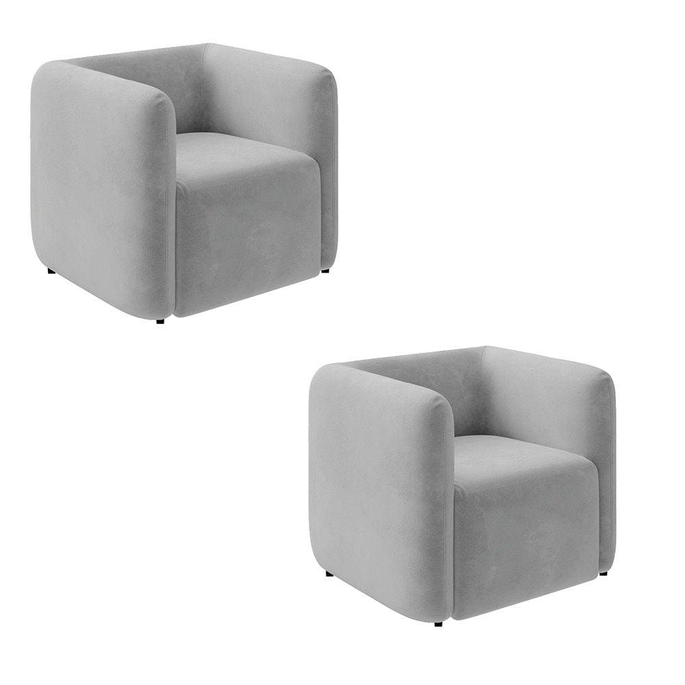Poltrona Sala de Estar Decorativa Kit 2 Laguna Veludo Cinza K01 - D`Rossi