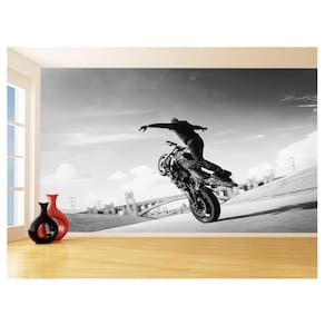 Papel De Parede 3D Moto Grau Empinando Manobra 3,5M Bkm41