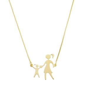 Colar Pingente Mãe Segurando A Mão Da Filha Banhado A Ouro 1
