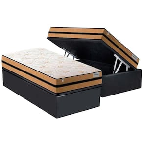 Cama Box Baú Solteiro: Colchão Molas Ensacadas Plumatex MasterPocket Smart Milano + Base CRC Suede Gray(88x188)