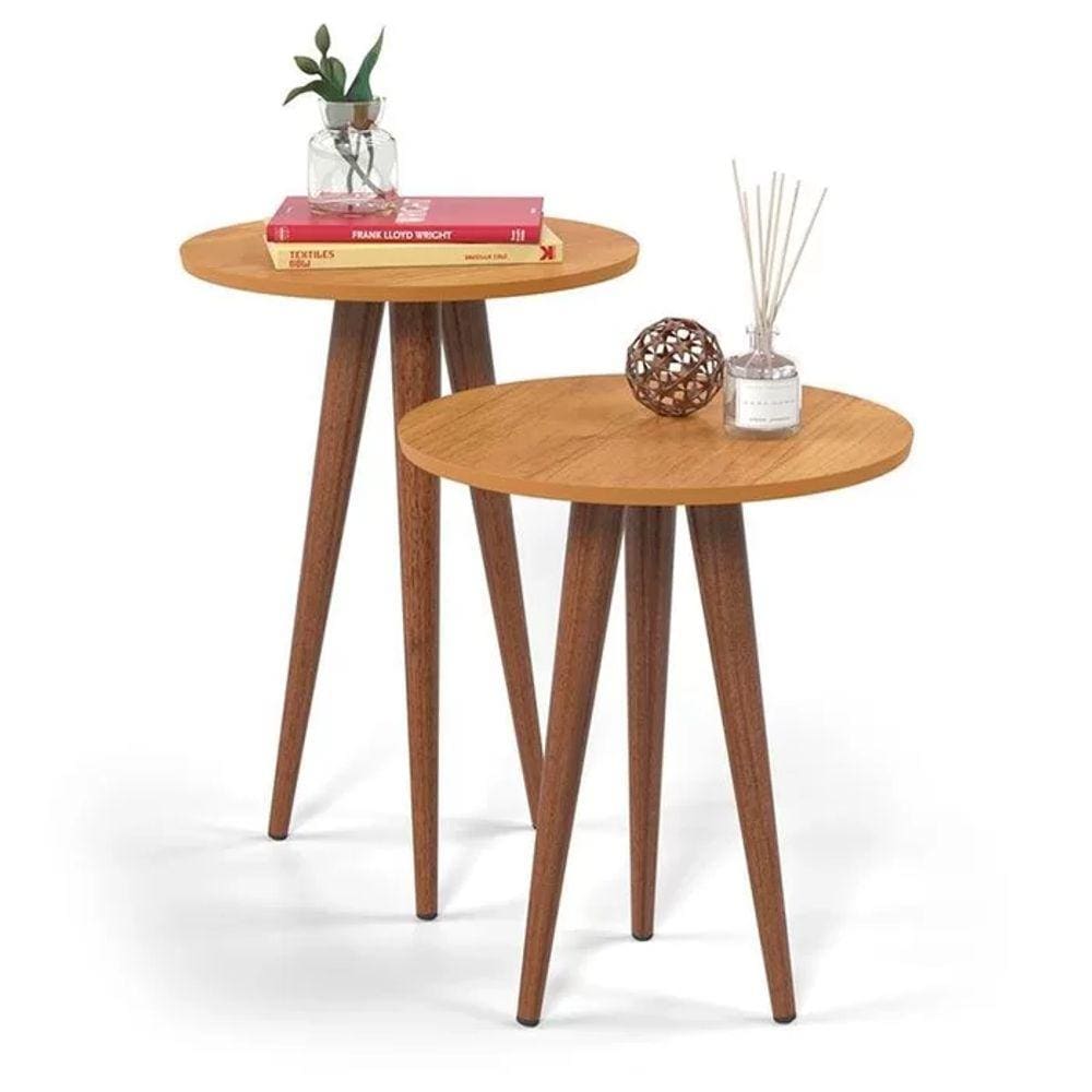 Conjunto 2 Mesas Slim Canto Cinamomo/Marrom