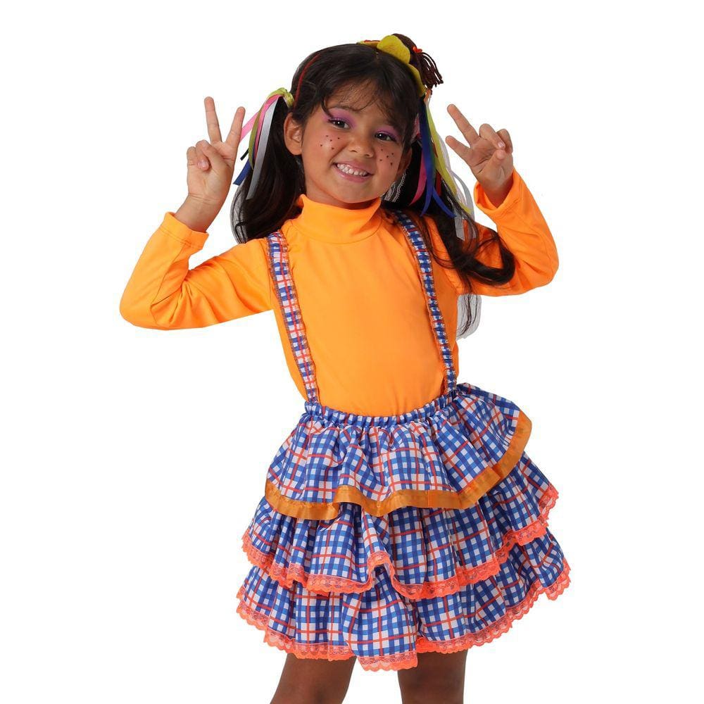Saia Xadrez Infantil Caipira Festa Junina Salopete Azul