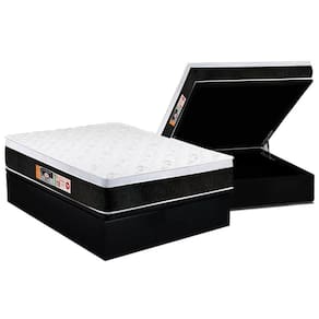 Cama Box Baú Casal: Colchão Espuma Castor D45 Black e White Air Euro Pillow + Base CRC Suede Black(138x188)