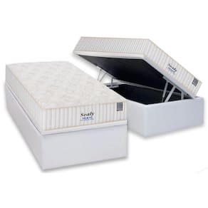 Cama Box Baú Solteiro: Colchão Molas Ensacadas Plumatex MasterPocket Miami + Base CRC Courano White(88x188)