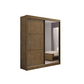 Guarda Roupa Solteiro Com Espelho 2 Portas 100% MDF Atenas Ipê - D` Doro Móveis