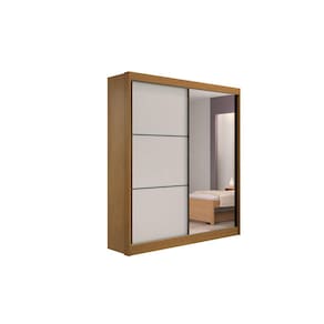 Guarda Roupa Solteiro Com Espelho 2 Portas 100% MDF Atenas Cinamomo Off White - D` Doro Móveis
