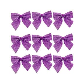 Enfeites Natal Kit 16 Lacinho Roxo Glitter 6cm