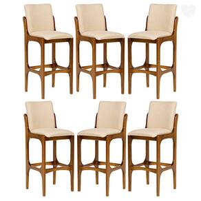 Kit 6 Banquetas para Área Gourmet Lisboa Madeira Imbuia Linho Bege M58 RMI