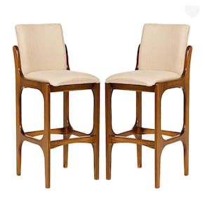 Kit 2 Banquetas para Cozinha Americana Lisboa Madeira Imbuia Linho Bege M58 RMI