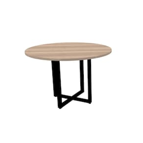 Mesa de Reunião Redonda 110 x 110 cm Pé Tubular PE25 em MDP Noce Naturalle e Base Preta