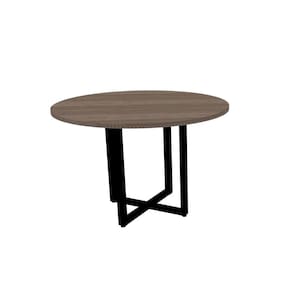 Mesa de Reunião Redonda 110 x 110 cm Pé Tubular PE25 em MDP Cor Walnut e Base Preta