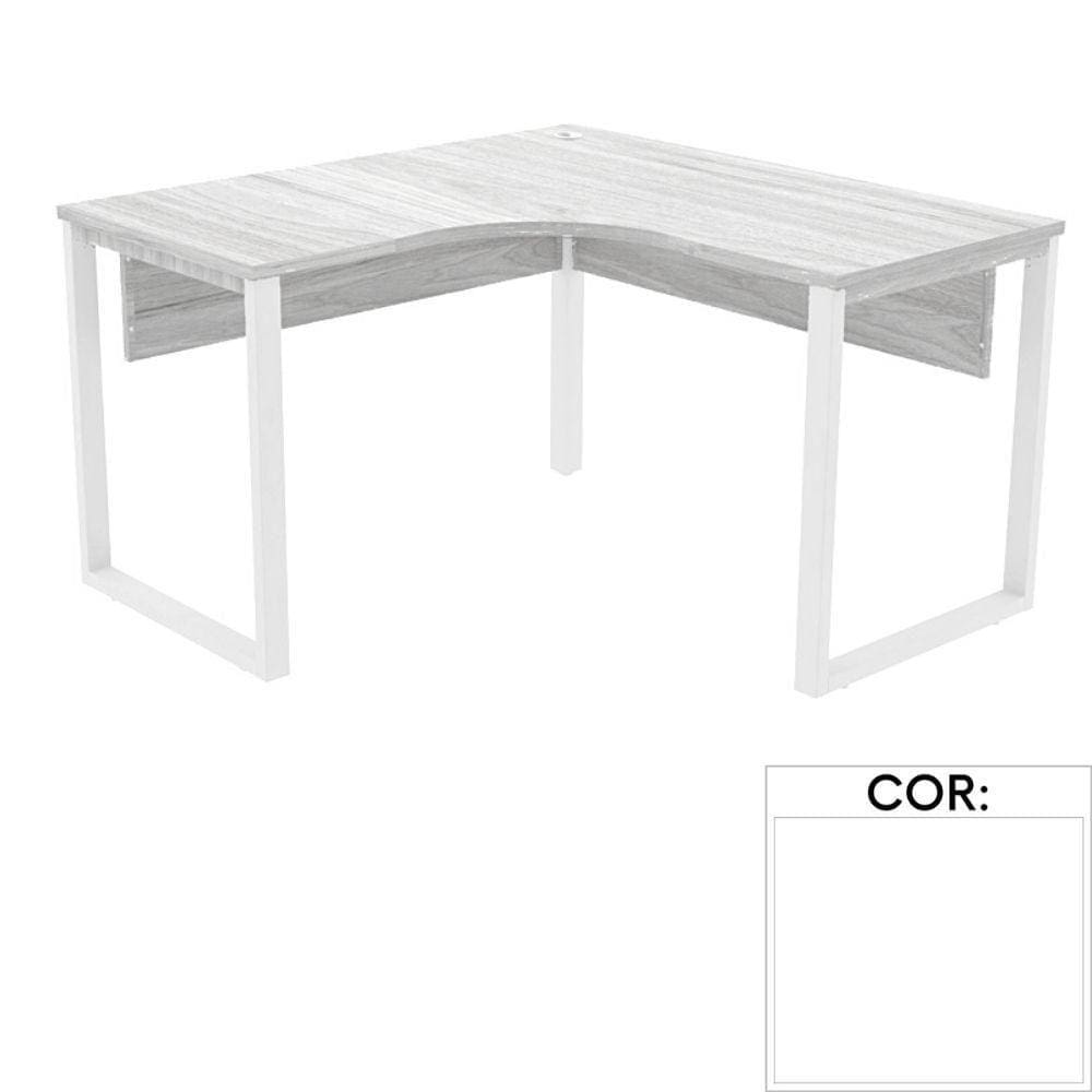 Mesa de Escritório em L Pé Tubular PE25 em MDP 125 x 125 x 60 cm Branca com Base Branca