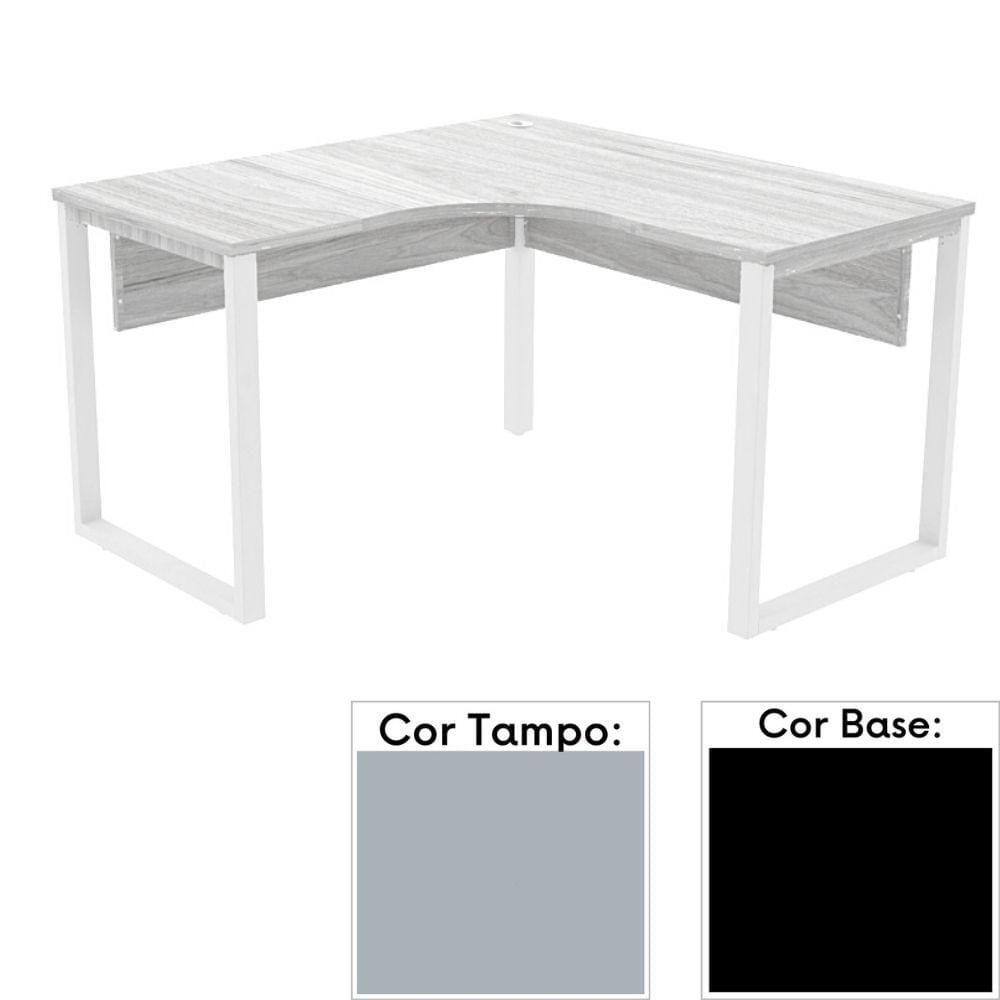 Mesa de Escritório em L Pé Tubular PE25 em MDP 125 x 125 x 60 cm Cinza com Base Preta