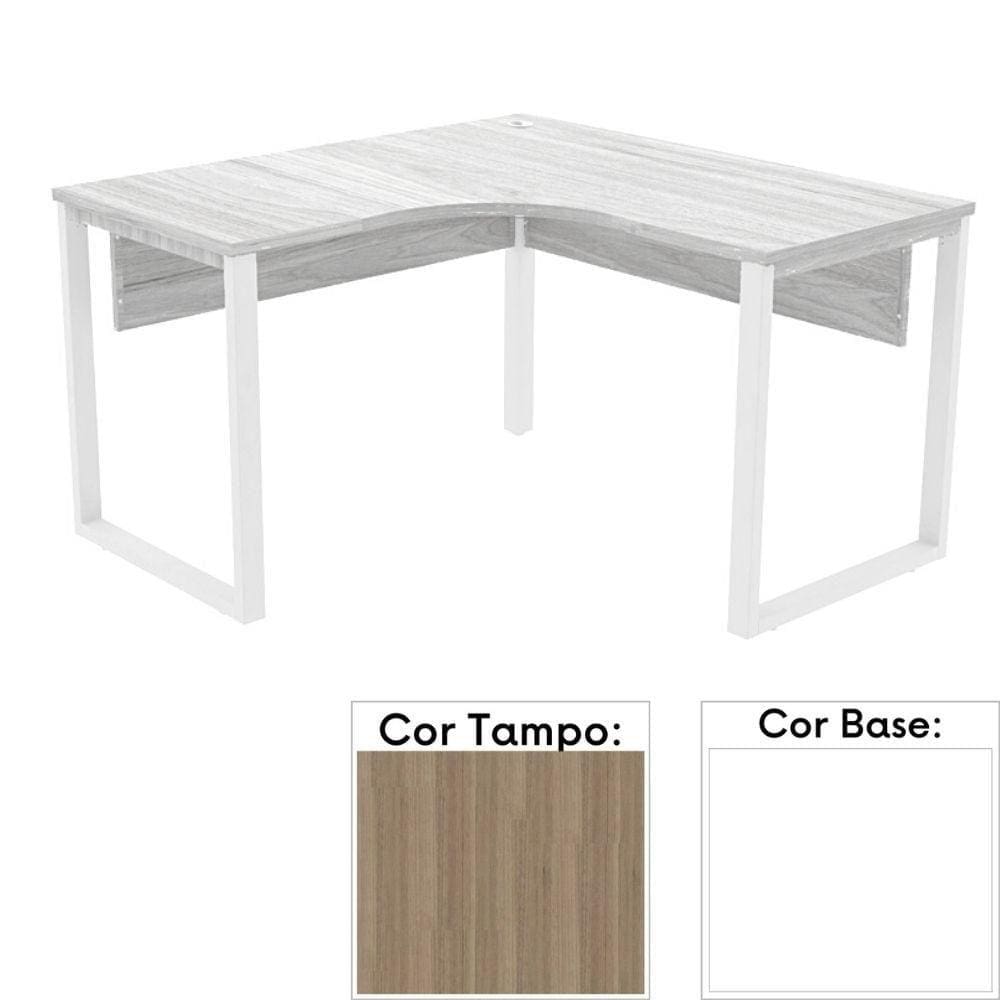 Mesa de Escritório em L Pé Tubular PE25 em MDP 125 x 125 x 60 cm Cor Noce Naturalle e Base Branca