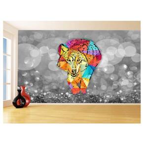 Papel De Parede Animais Pop Art Lobo Colorido 3,5M Pxa631