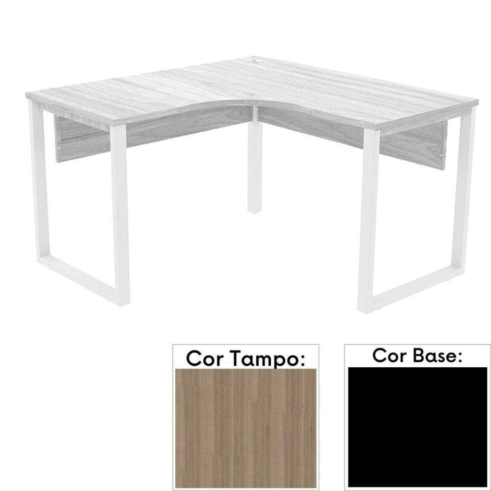 Mesa de Escritório em L Pé Tubular PE25 em MDP 125 x 125 x 60 cm Cor Noce Naturalle e Base Preta