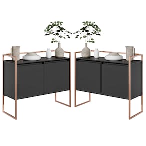 Conjunto Buffet Aparador Industrial 2 Portas Preto Cobre